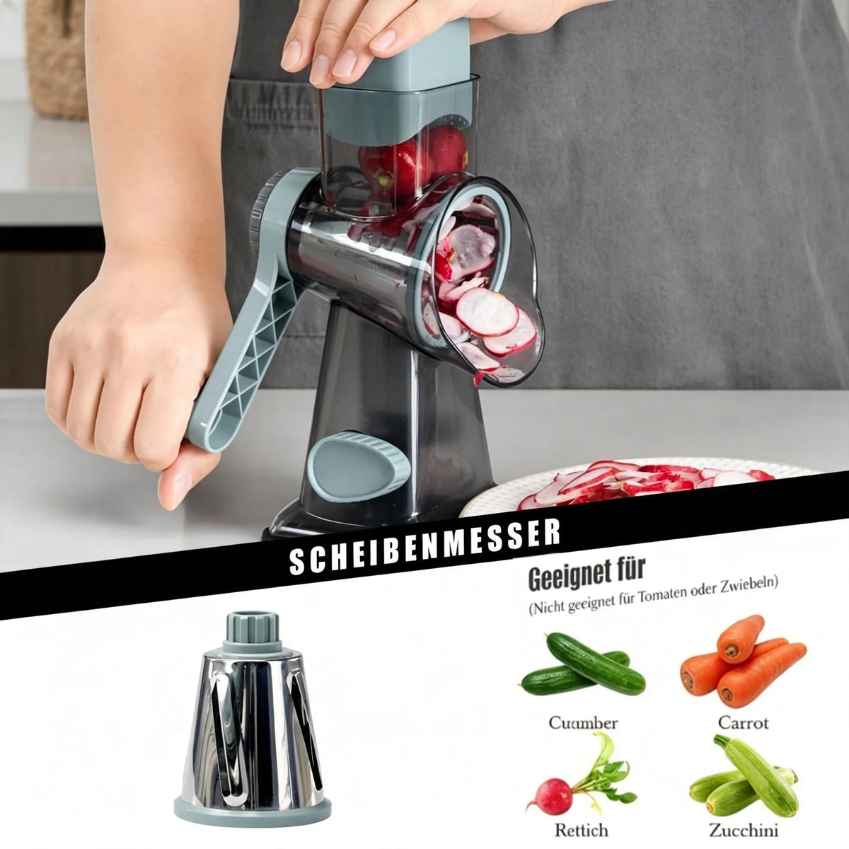 Râpe Rotative 3-en-1 Pour Fromage Et Légumes Avec Ventouse
