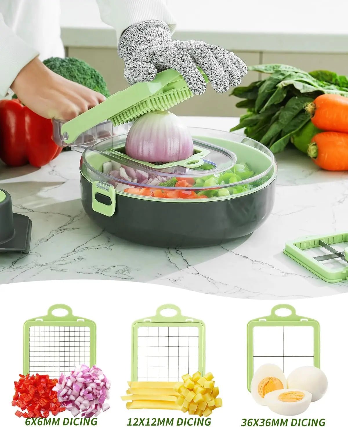 Coupe-Légumes 9-en-1 Avec Récipient En Acier Inoxydable