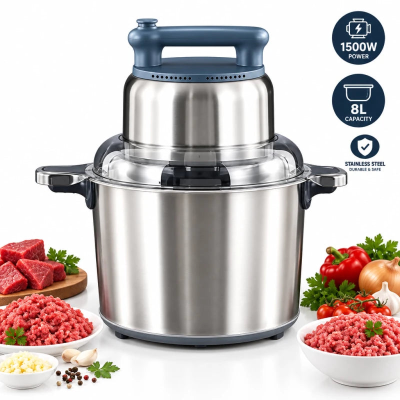 Hachoir à Viande Électrique 8L Inox 1500W™ | Professionnel et Familiale