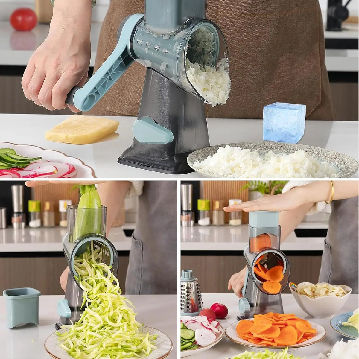 Râpe Rotative 3-en-1 Pour Fromage Et Légumes Avec Ventouse