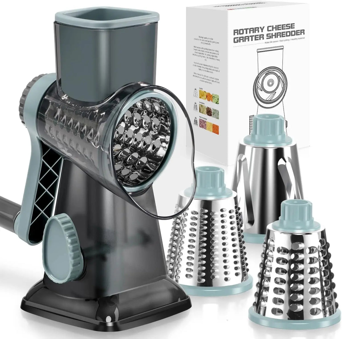 Râpe Rotative 3-en-1 Pour Fromage Et Légumes Avec Ventouse