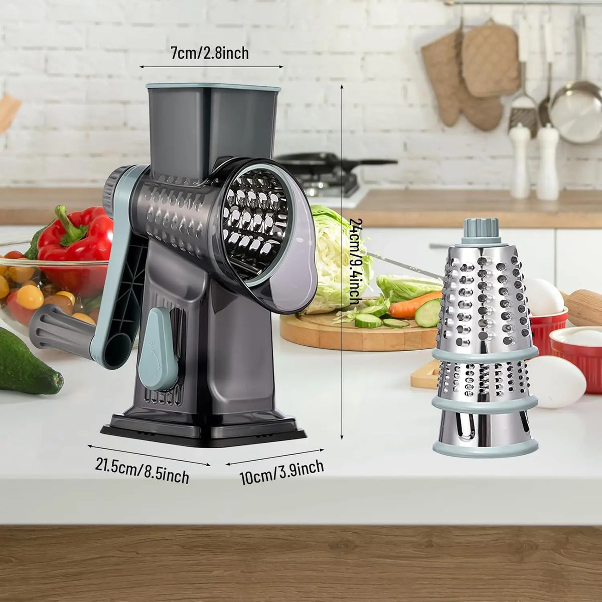 Râpe Rotative 3-en-1 Pour Fromage Et Légumes Avec Ventouse