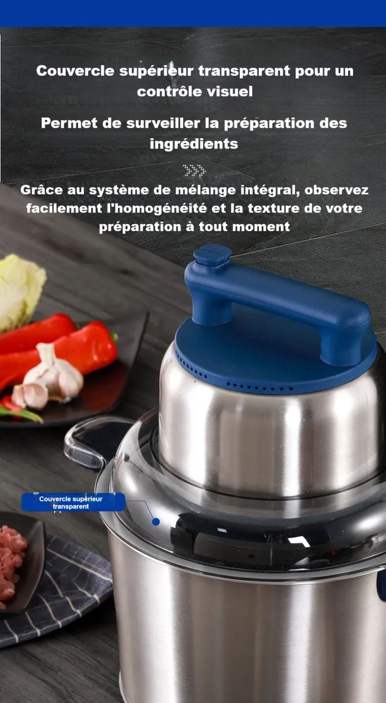 Hachoir a viande electrique 6L inox couvercle transparent