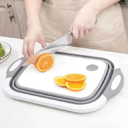 Planche à découper pliable multifonctionnelle 3-en-1 en plastique™  |, avec bac de lavage portable pour légumes