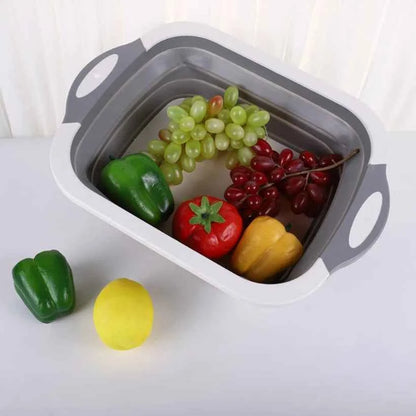 Planche à découper pliable multifonctionnelle 3-en-1 en plastique™  |, avec bac de lavage portable pour légumes