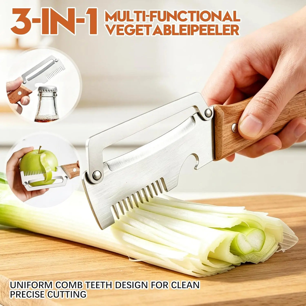 Éplucheur Multifonction Inox Manche Bois Avec Décapsuleur