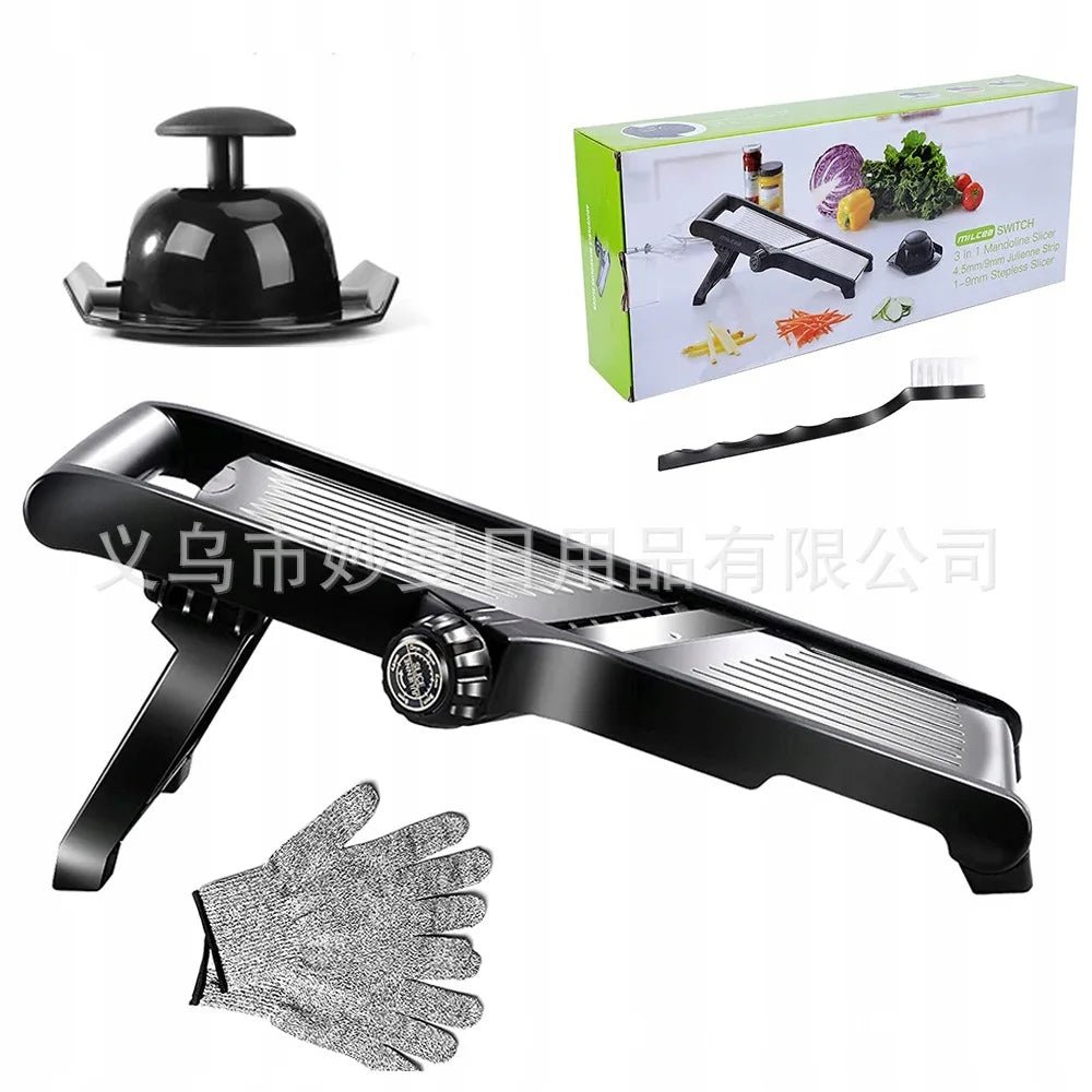 avec brosse avec des gants Couleur Mandoline De Cuisine Inox Réglable Coupe Légumes Multifonction