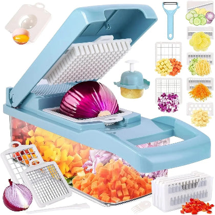 Mandoline cuisine coupe-légumes multifonctions 12 en 1 | hachoir alimentaire, trancheur de pommes de terre, râpe à carottes, broyeur d'oignon, coupe-salade, Gadgets de cuisine