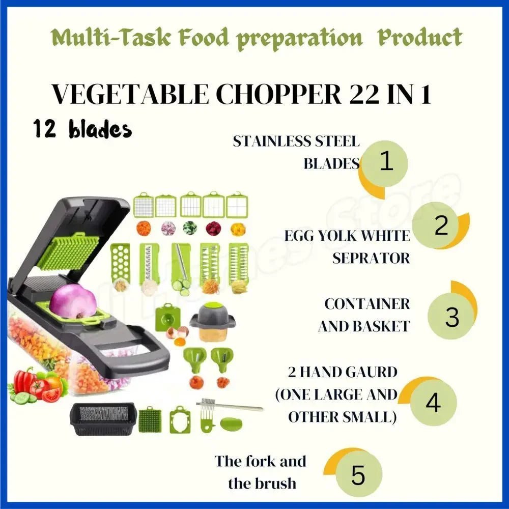 Coupe-Légumes 22 en 1 Avec Bac – Mandoline Multi-Usage