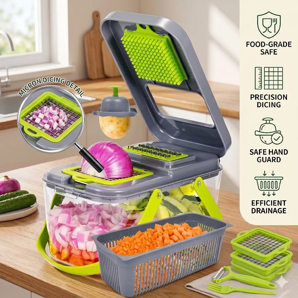 Coupe-Légumes 22 en 1 Avec Bac – Mandoline Multi-Usage