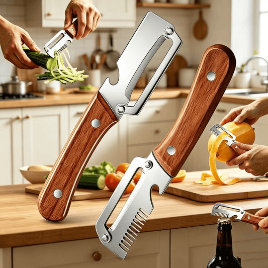 Éplucheur Multifonction Inox Manche Bois Avec Décapsuleur