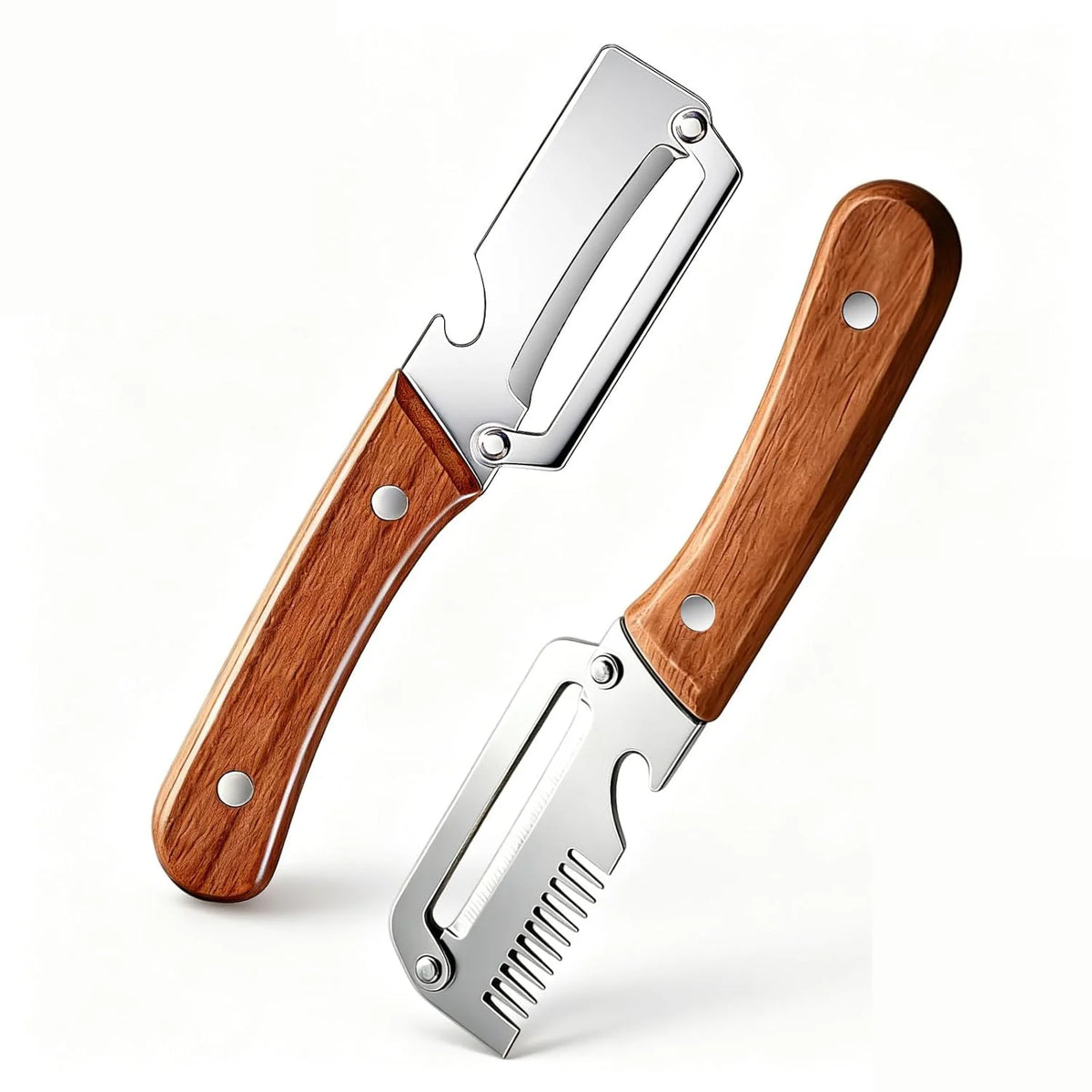 2Pcs Couleur Éplucheur Multifonction Inox Manche Bois Avec Décapsuleur