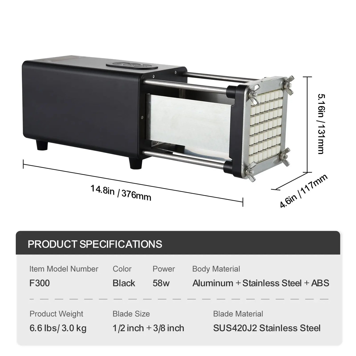 Coupe-Frites Électrique Inox – Lames 1/2" et 3/8"