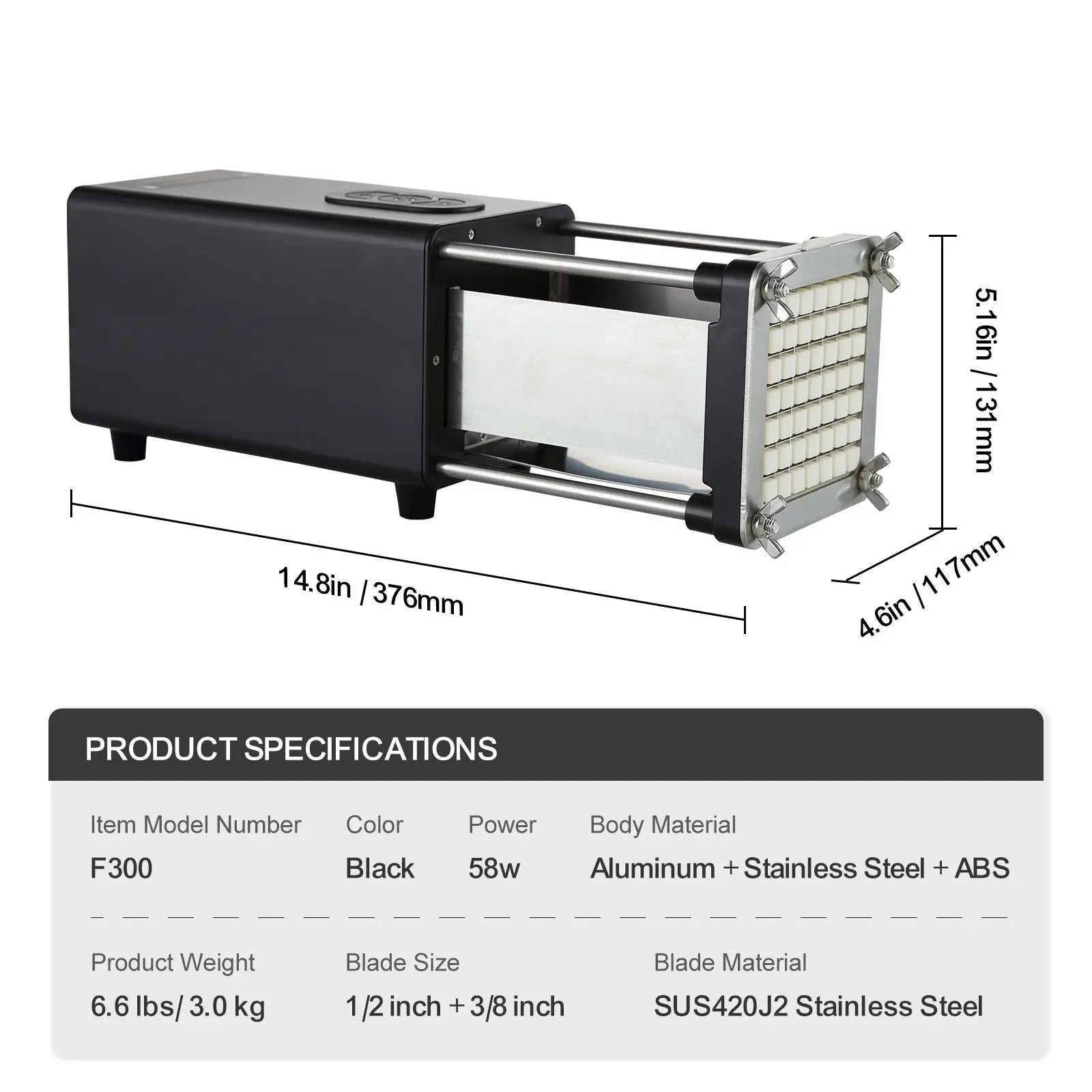 Coupe-Frites Électrique Inox – Lames 1/2" et 3/8"