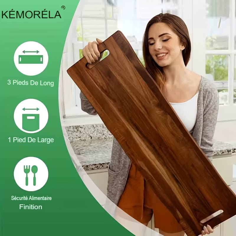 Planche de service extra longue™| planche à découper en bois avec poignée pour apéritifs au charcuterie au fromage, plateau de cuisine durable pour les fêtes - ustensilesZ
