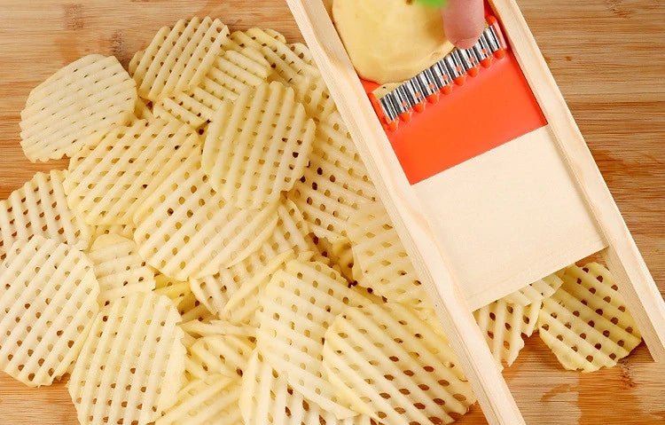 Trancheuse à pommes de terre ondulées Coupe pommes de terre gaufrées en bois Hachoir à légumes Trancheuse à concombres multifonctions Ustensile de cuisine