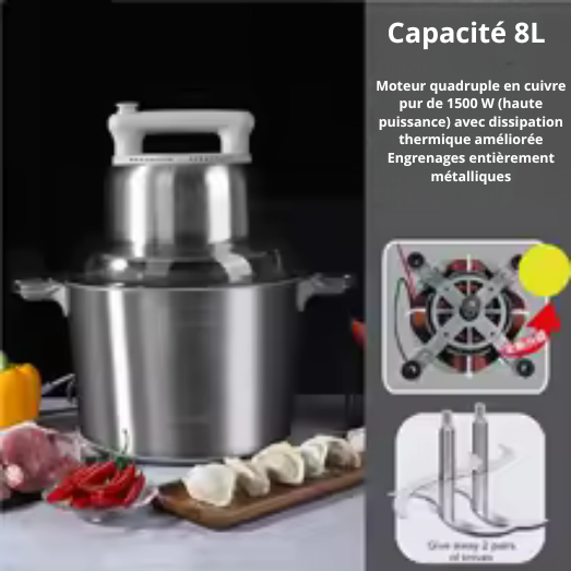 hachoir a viande electrique 8L Inox 1500W moteur cuivre sans surchauffe