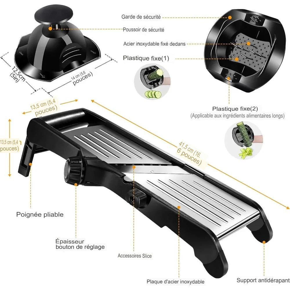 Mandoline Trancheuse™ | Réglable en acier inoxydable avec lame tranchante intégrée