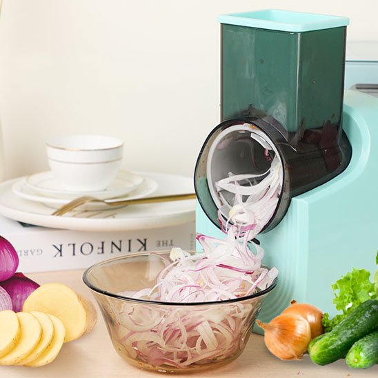 Coupe légumes électrique | Trancher, râper, couper en dés des légumes, fruits, fromages, sans effort™