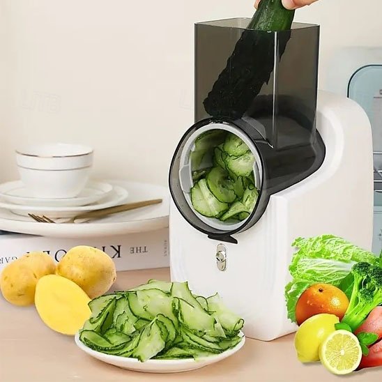 Coupe légumes électrique | Trancher, râper, couper en dés des légumes, fruits, fromages, sans effort™